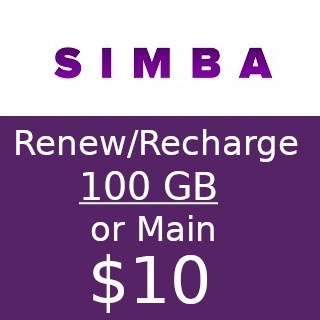 SIMBA 100GB Plan or Main Balance $10 Top Up / Recharge / Renewal
