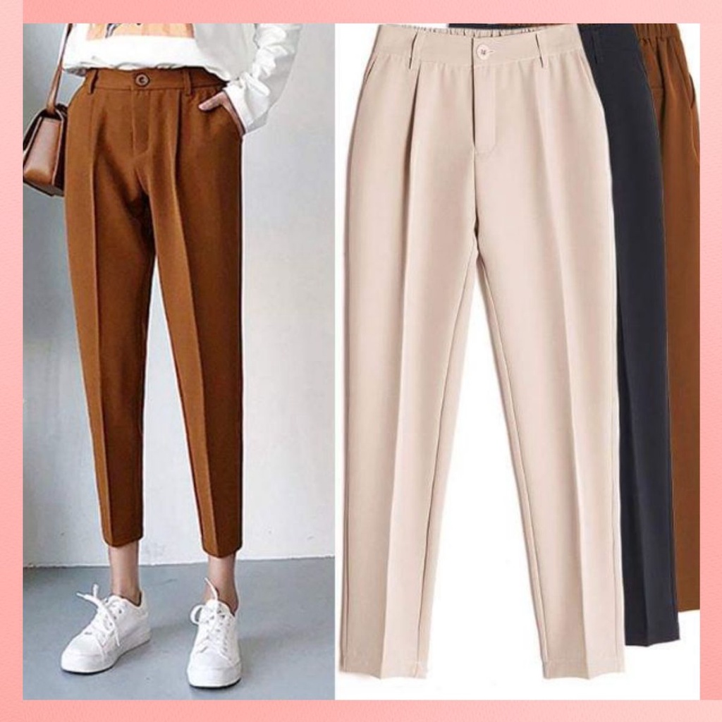 Women's elastic waist pants with middle buckle/ spandex fabric in big size/ women's office baggy pants