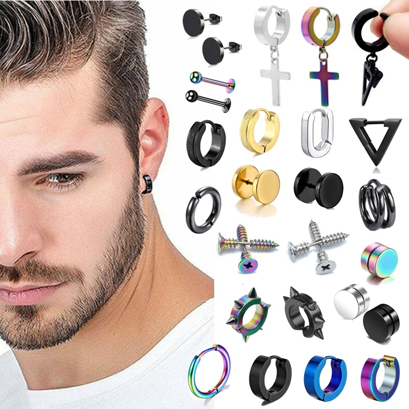 1pc Korean Punk Stainless Steel Earrings Stud Piercing Accessories Gothic Jewelry Hip Hop Unisex Accessories