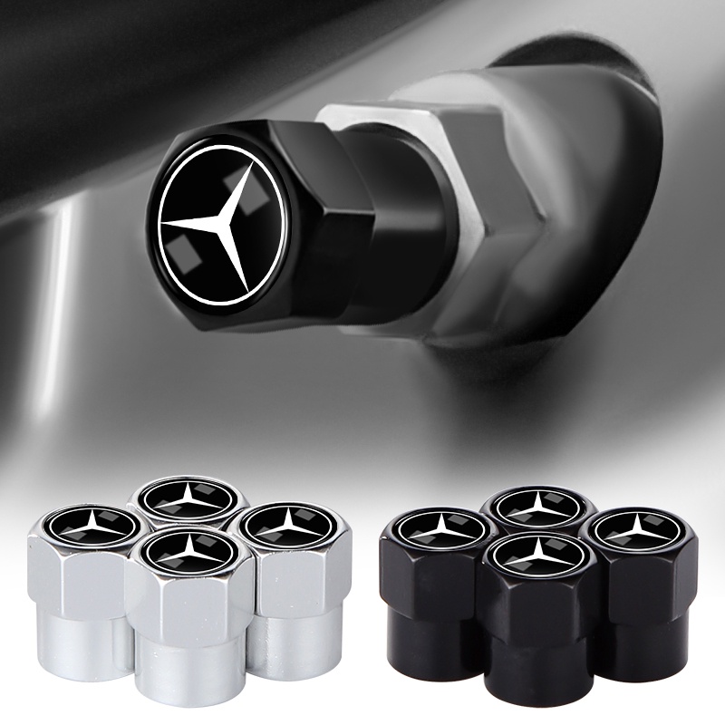 4pcs/set Alloy Car Tire Air Cap Black/Silver Hexagon Wheel Valve Strim Core Cover for Mercedes Benz Class W212 W211 W210 W203 W204 W205 CLA GLK CLS A C E