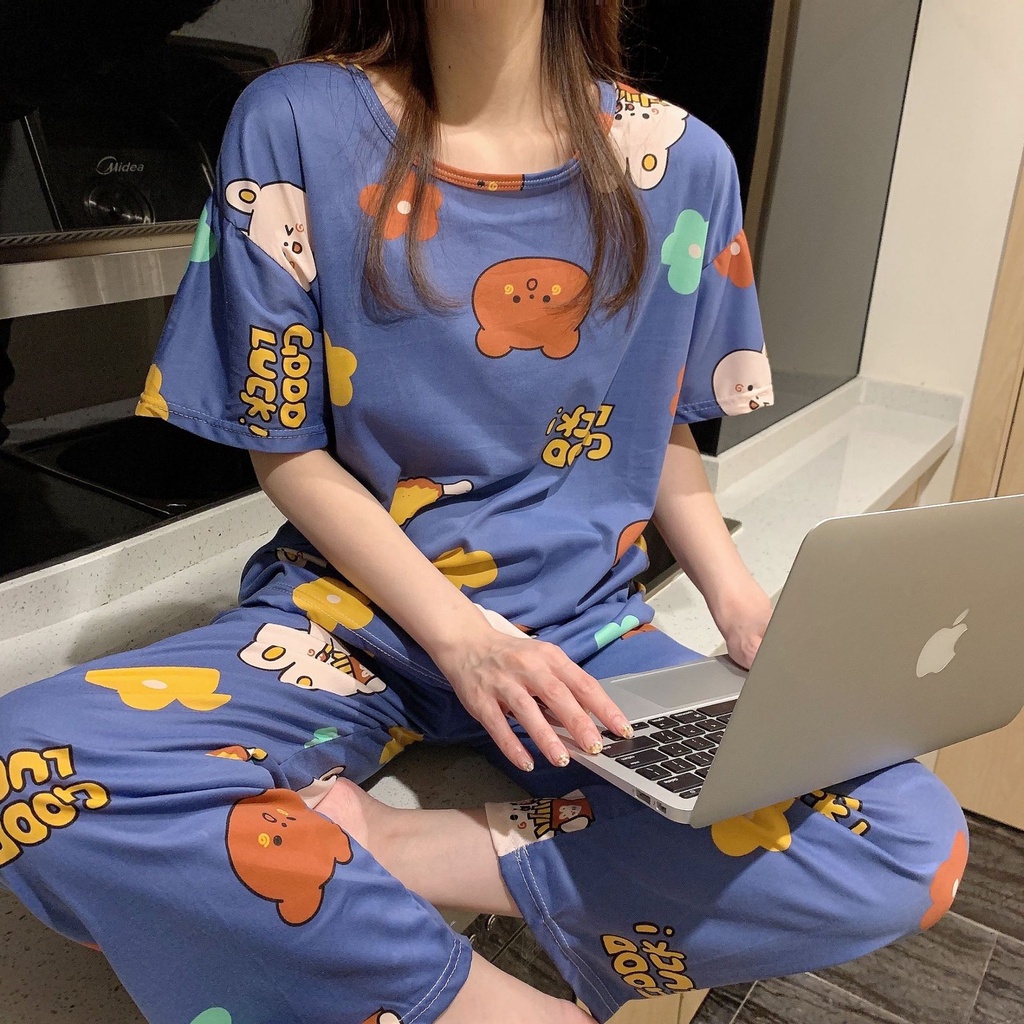 SG Ready stock Cartoon Pyjamas set (material polyester) sleepwear pajamas t-shirts shorts sleeve long pants
