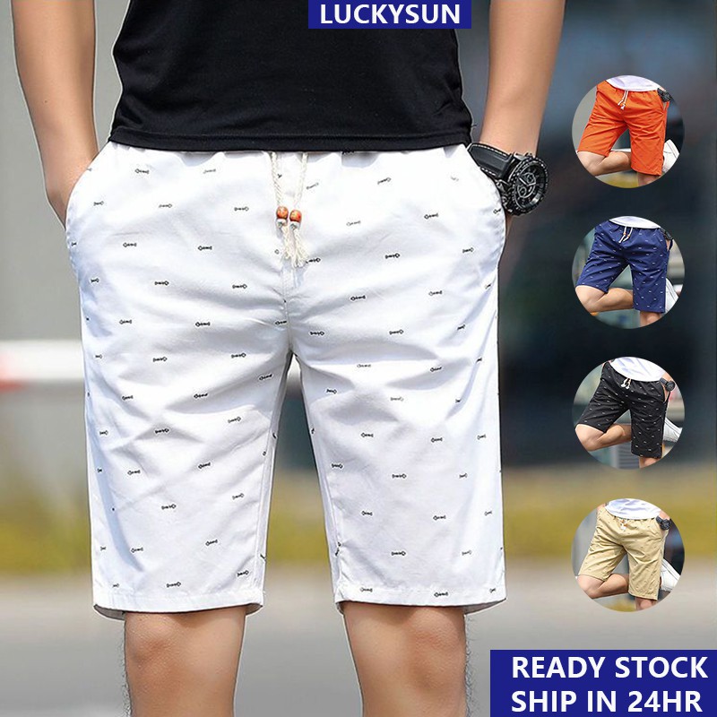 READY STOCK Cotton Shorts Men Korean Pattern Printing Man Short Pants Comfortable Breathable Beach Shorts Kurta