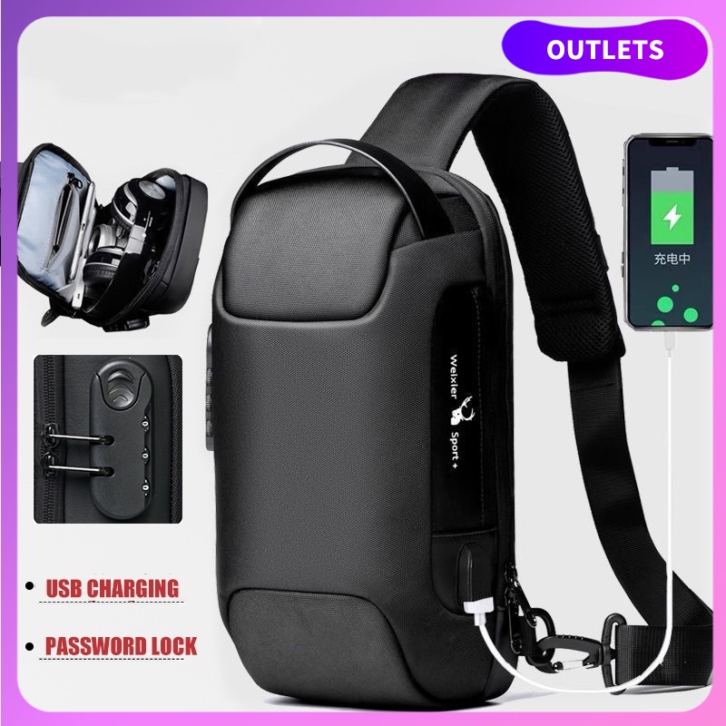 【Ready Stock】Crossbody Sling Bag Men Anti-theft Lock Waterproof Chest Bag Fashion Korea Street Porter Bag