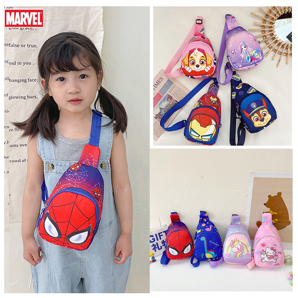 New Spiderman Bag Kids Cartoon Frozen Kitty Bag Girls Crossbody Chest Bag Cute Paw Patrol Bag Boys Shoulder Bag Cartoon Marvels Bags