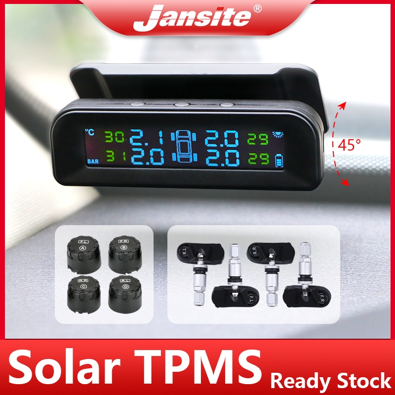 Wireless Solar TPMS Car Tyre Pressure Monitor Alarm System LCD Guage Tire Air Pressure Tester + 4 Sensors