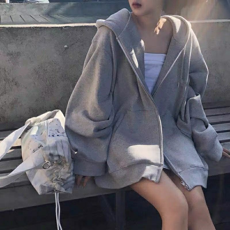INSTOCKS women men unisex grey black red jacket outerwear hoodie oversized sweater korean loose large sports