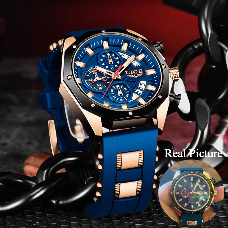 LIGE Watch Men's Sports Luminous Chronograph Top Waterproof Watches Top Brand Luxury Quartz Men Watch With Box