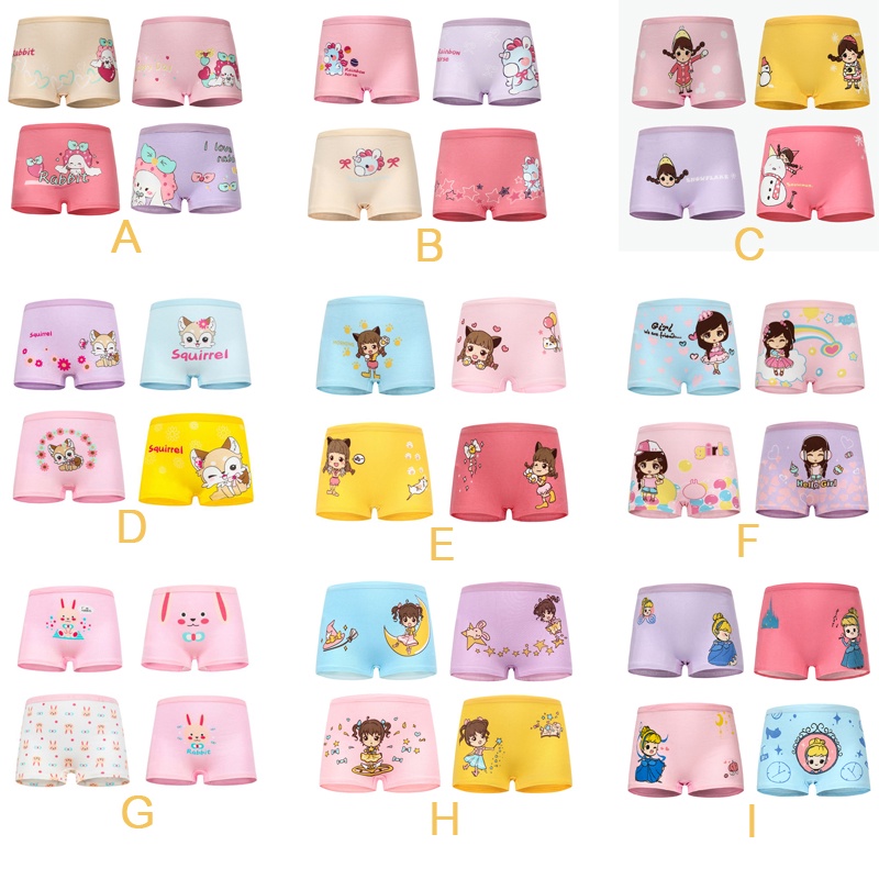 SMY 4 Pcs Kids Girl Panty Soft Breathable Cotton Underwear Cute Cartoon Design Briefs