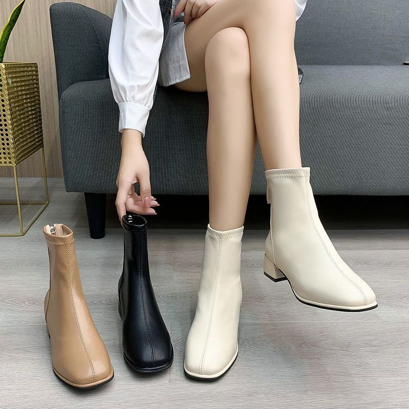 Plus Size 35-43 Women Boots Chunky Heel Back Zipper Short Boots