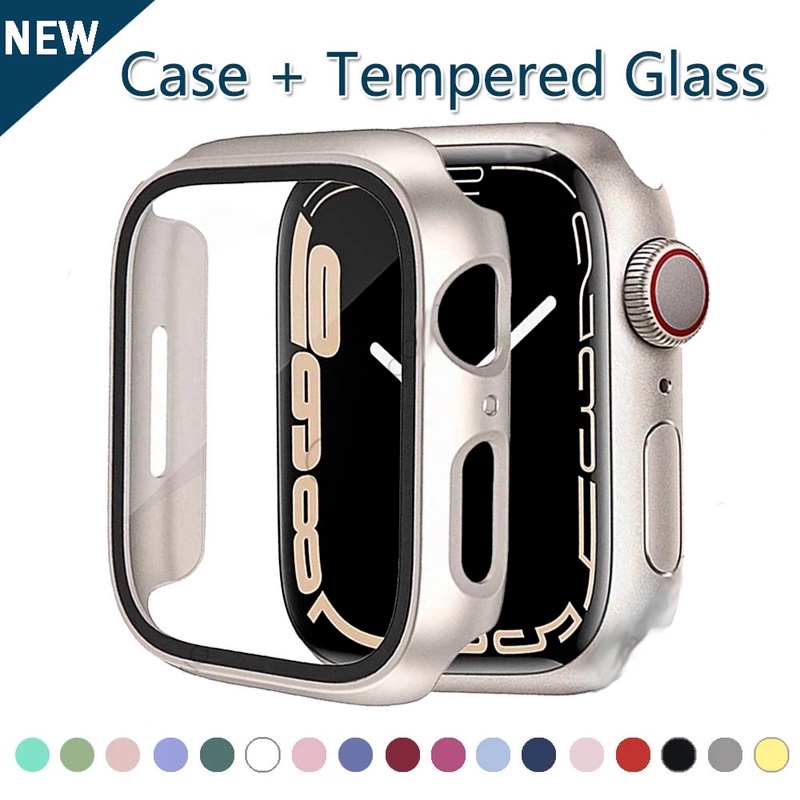 Screen Protector Glass + Case for Apple Watch Series 7 6 SE 5 4 41mm 45mm 40MM 44MM for iwatch glass cover