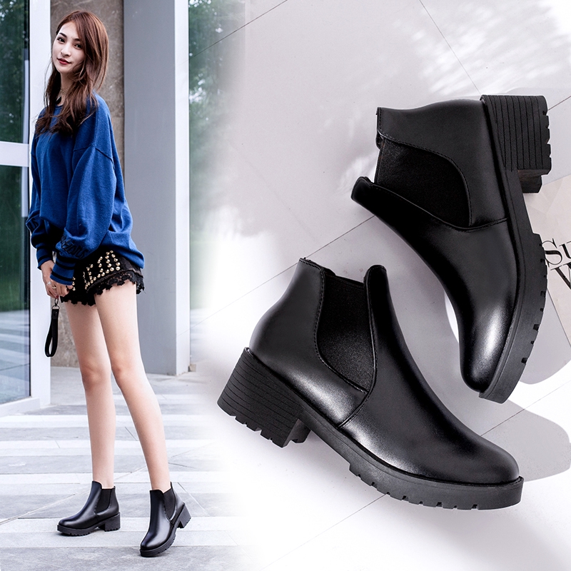 Women's Fashion Chelsea Boots Ladies Round Toe Leather Ankle Boots
