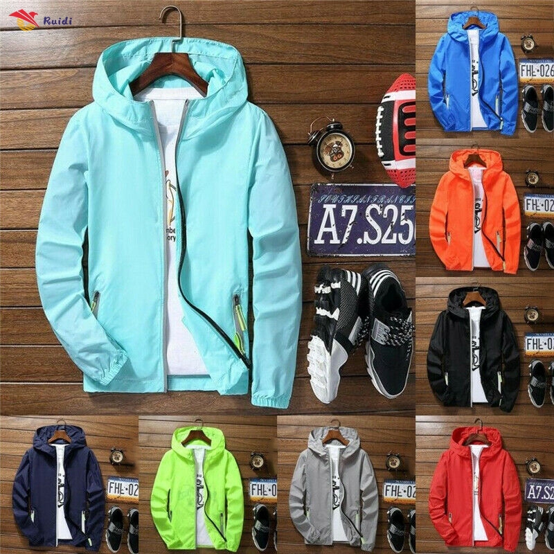 5 colors Oversize Men Waterproof Wind Breaker Quick Drying Sport Outwear with Zipper Hoodie Jacket