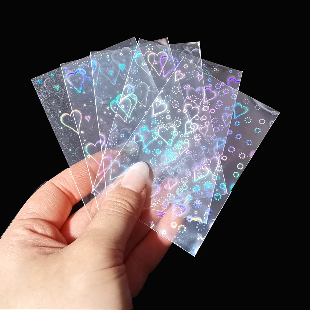 50pcs Heart Laser Flashing Card Sleeves Kpop Photocard Protector Inner Sleeves Holographic Film