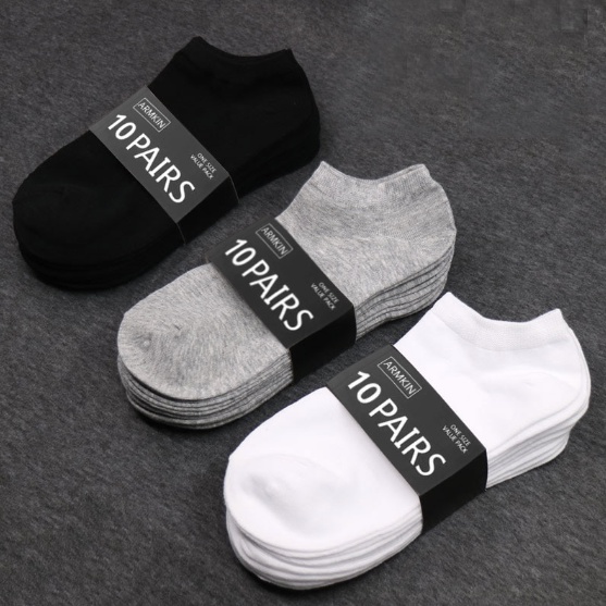 [SG Wholesale]?[Bundle of 5] Men Ankle Socks Cotton | Anti-Slip Low Cut Man Sports Sock| Premium Black White Man Socks