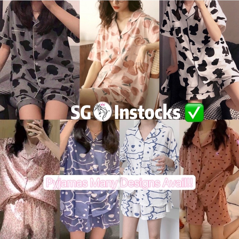 (SG SELLER INSTOCKS)CHEAP BUTTON DOWN 2 SET PYJAMAS/ SLEEPWEAR/ HOMEWEAR FOR LADIES MANY DESIGNS COMFORTABLE MATERIAL
