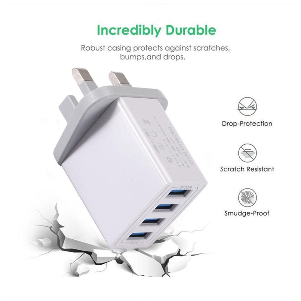 4 Multi-Port Fast Quick Charge USB Hub Mains Wall Charger UK Adapter Plug R4N5
