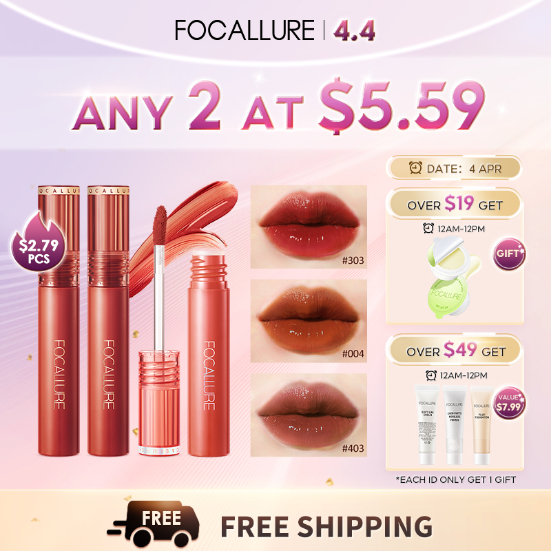FOCALLURE Jelly-Clear Dewy Lip Tint--Lip Gloss Lipstick High Pigment Long-Lasting Glossy Non-Stick Cup Soft Smooth Watery Bouncy