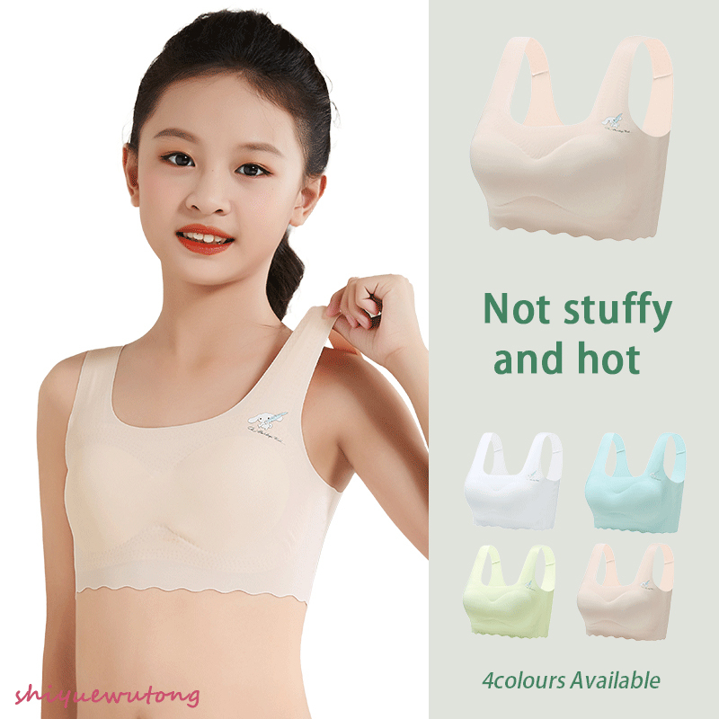 【Ready Stock】Ice Silk Seamless Girls' Underwear Developmental Girls Children's Bra Student Vest Summer Thickened Latex Pad Childrens Bras Vests