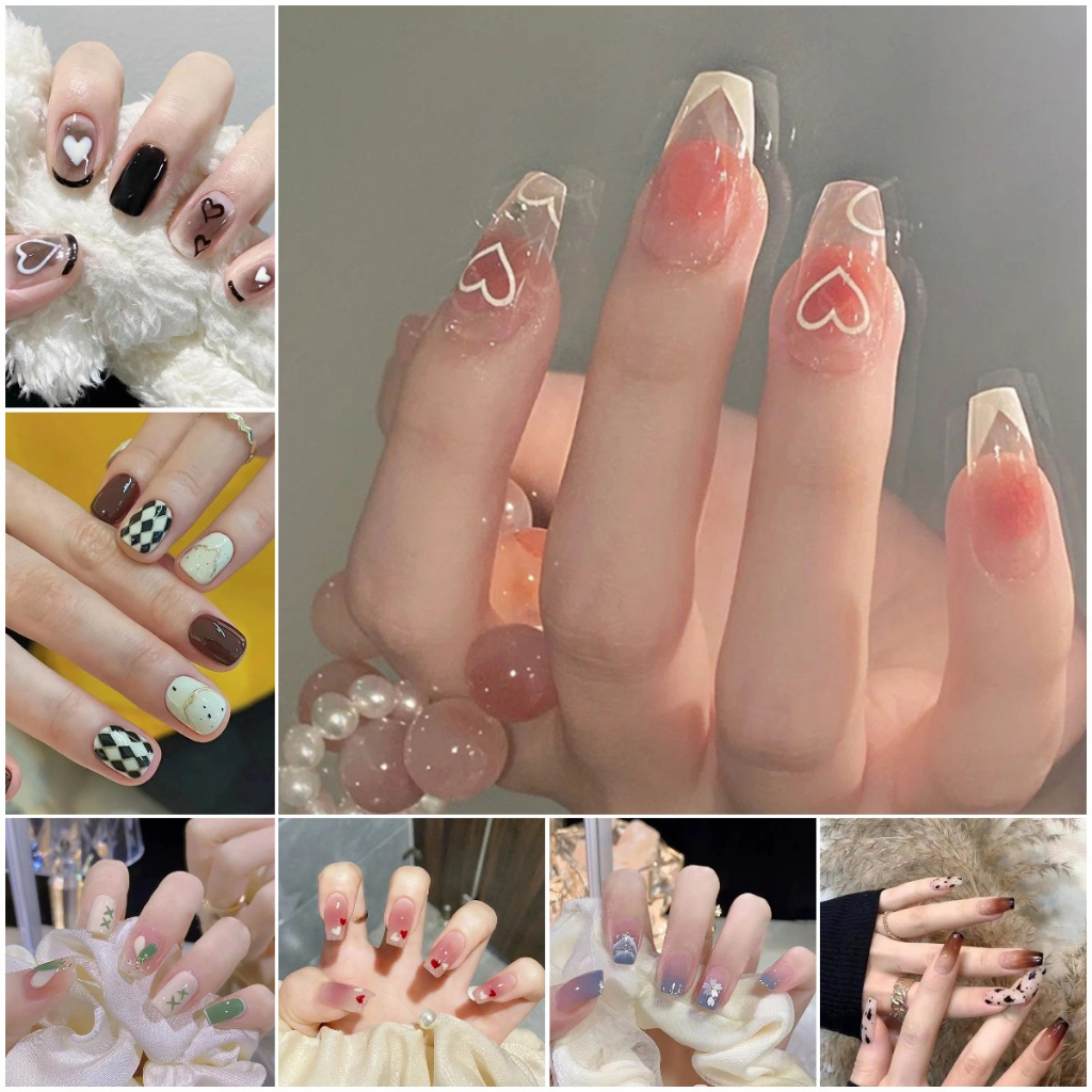 With 24 Jelly Glue 24Pcs Fake Nails French Long Fake Nails