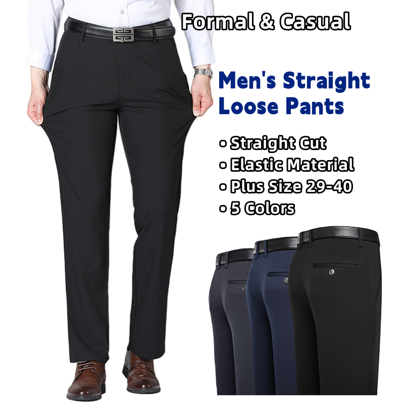 CEO Men's Formal Pant Office Pants Stretchable Elastic Straight Loose Casual Business Father Long Trousers