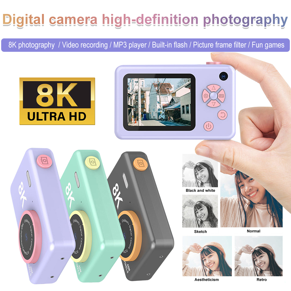 KOShobby Digital Camera High-definition 8K Dual Photo Camera Birthday Gift 2.4 Inch HD Screen Children Camera USB Charging Digital SLR Camera Cartoon portable Camera kids gift