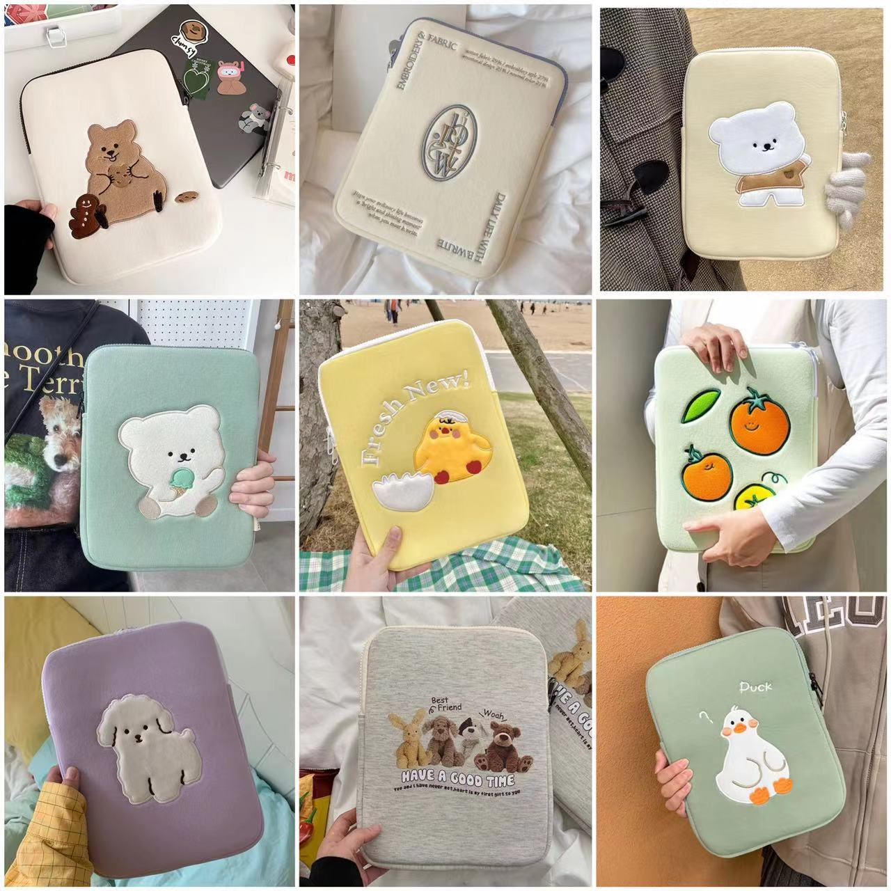 Korean style laptop bag cute embroidery design shockproof suitable for 10/11 inch 13/14 inch 15/15.6 inch