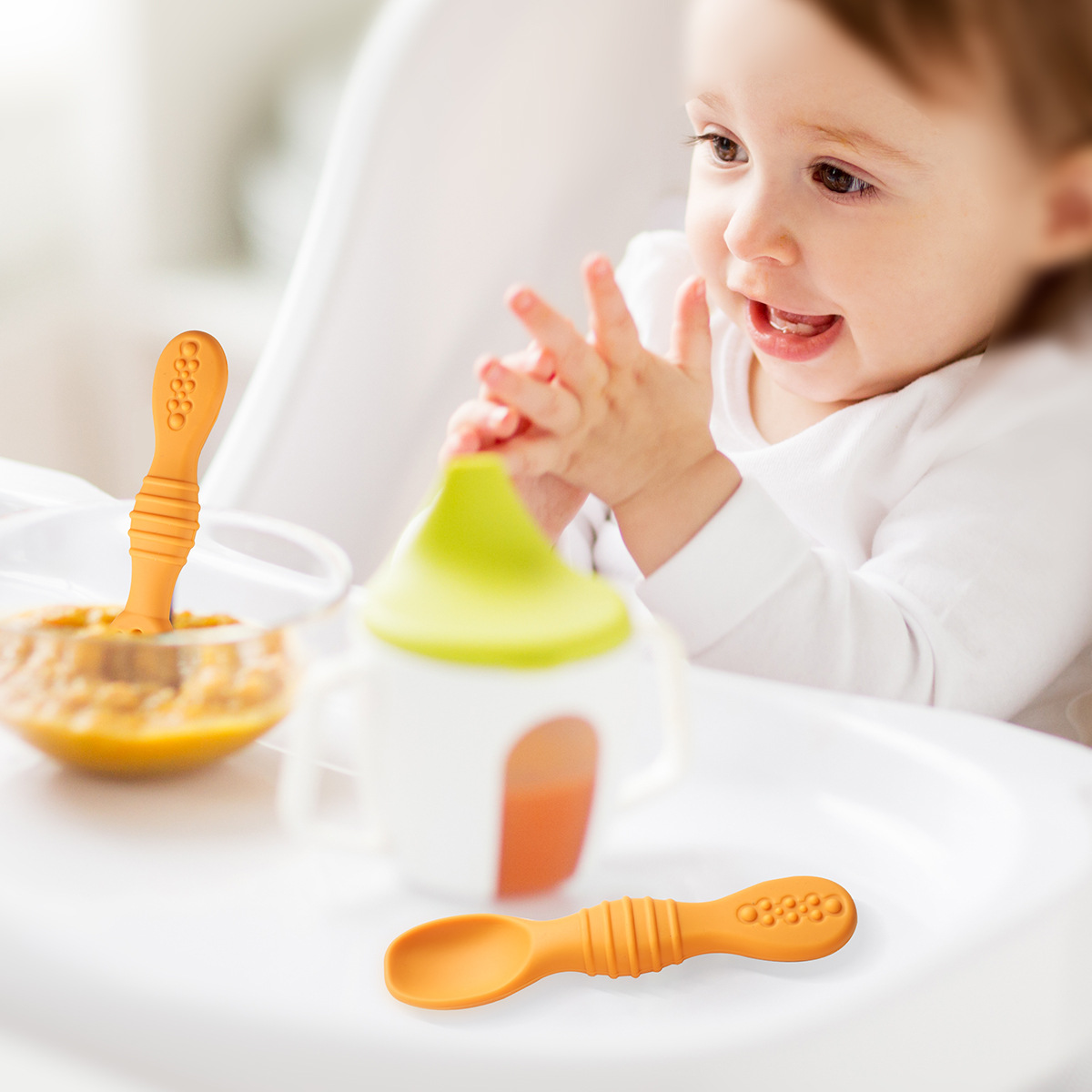 Silicone Baby Spoons 2Pc Set First Stage Self Feeding Training