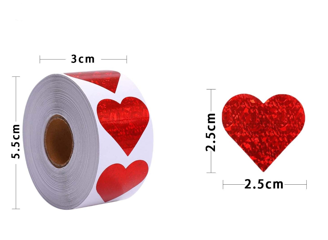 500pcs 1" Red Heart Stickers Roll - Self-Adhesive Love Decorative Labels for Wedding, Valentine's Day, Classroom Supplies