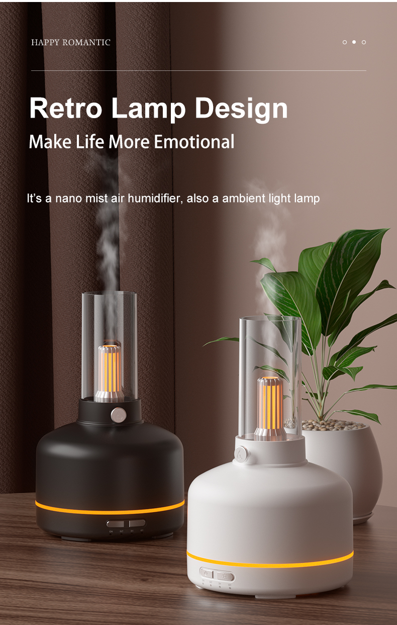 Difusor de aromaterapia con bombilla retro y luz ambiental