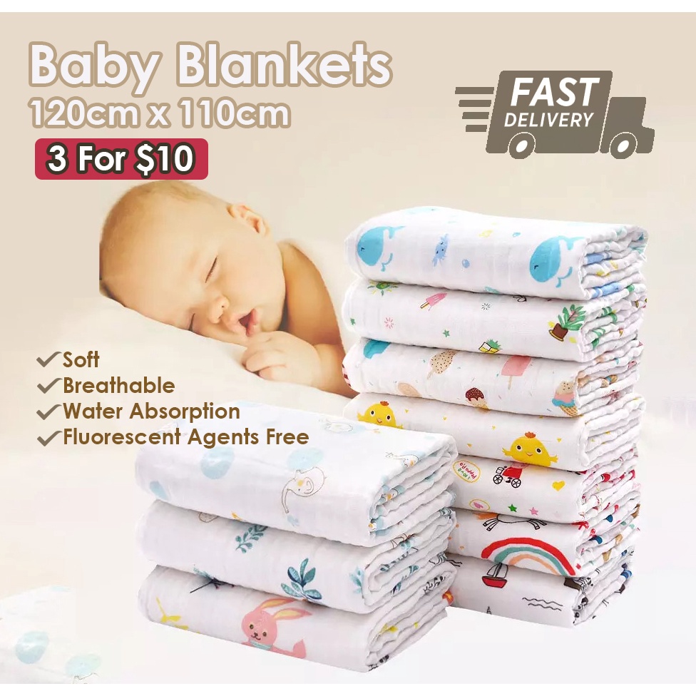 [3 For $10] Muslin Diaper Baby Blankets Newborn Blanket Towel 120cm x 110cm