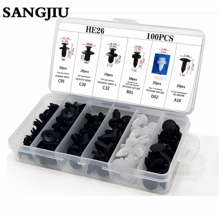 100pcs Clip Trim Kit Car Push Pin Rivet Bumper Door Panel Retainer Assortment toyota honda Perodua proton Myvi Viva Axia