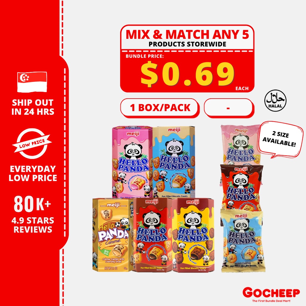 (35/50g) Hello Panda Chocolate Milk Strawberry Biscuit Snacks Chips Snacks Tidbits Crackers Jelly GoCHEEP
