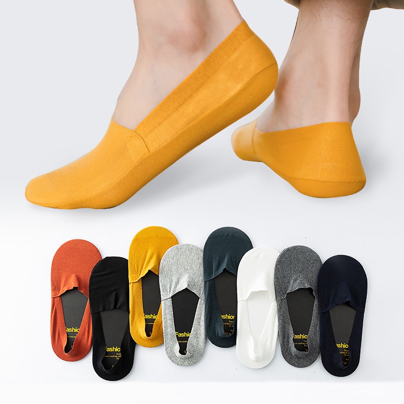 Men's 100% Cotton Silicone Non-Slip Edge Laser Cut Invisible No Show Socks