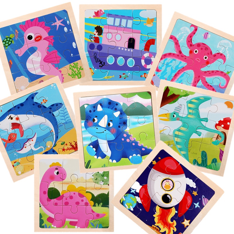 9 Pieces Wooden Jigsaw Toy Kids Learning Educational Toys for Children Cartoon Animal Traffic Cognitive Puzzles Games
