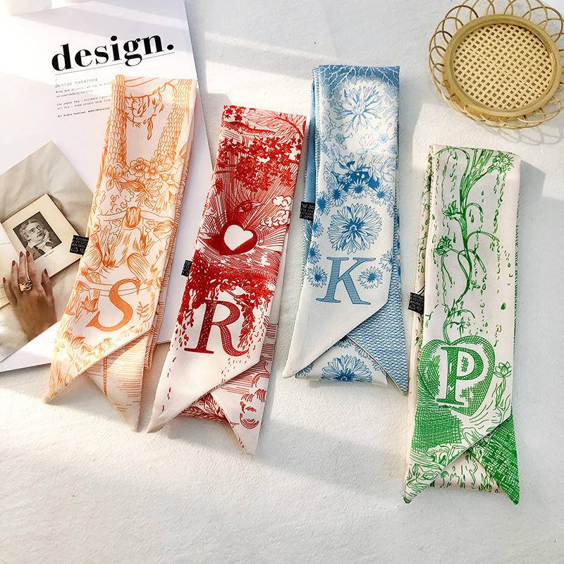 26 Letters Scarf Bags for Women Handbag Scarfs Band Hair Neck Scarves Handle Ribbon Scarf Fashion Gifts