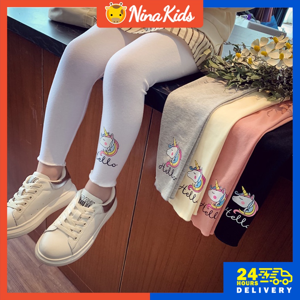 2-9 Years Ready Stock Baby Girl Pants Kids Long Cartoon Pattern Bottoms