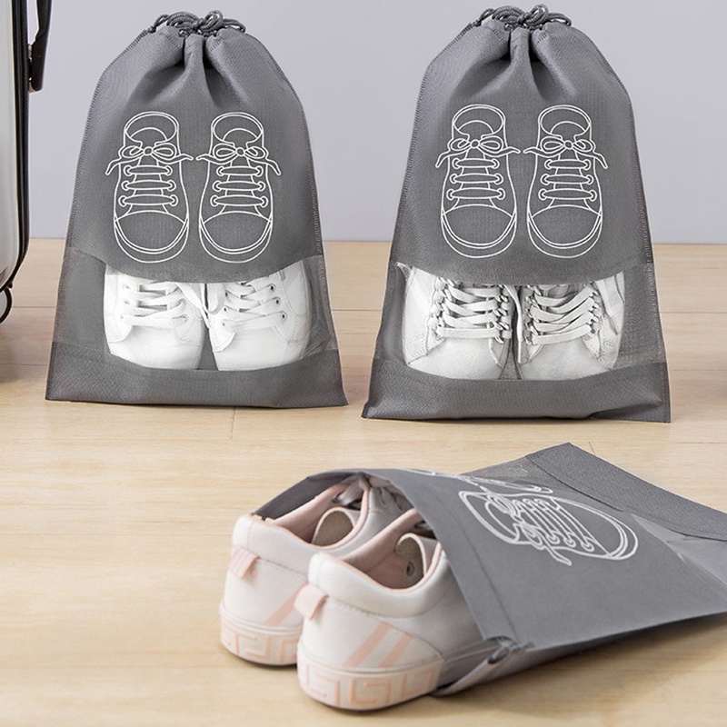[Ready Stock] Non-woven Shoes Bag Portable Tote Drawstring Bag For Shoes Waterproof Dustproof Travel Bag