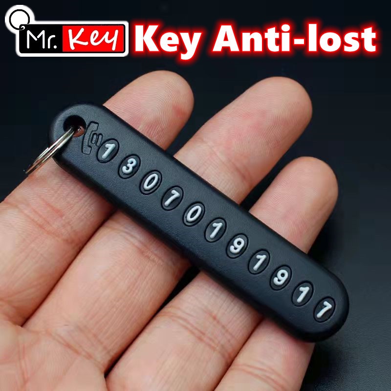 【Mr.Key】Phone Number Card Keyring Anti-lost Car Keychain Phone Number Plate Key Ring Auto Vehicle Lost and found Key Chain Accessories