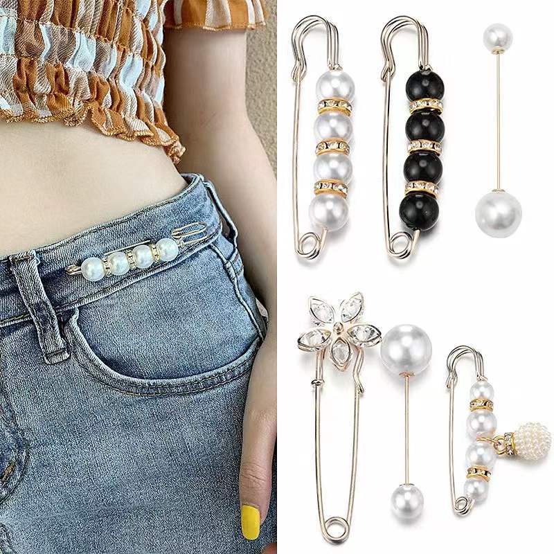 Fashion Alloy Pearl Brooches Pins Set Flower Bowknot Adjustment Brooch Clothes Pin Women Jewelry Accessories Gift