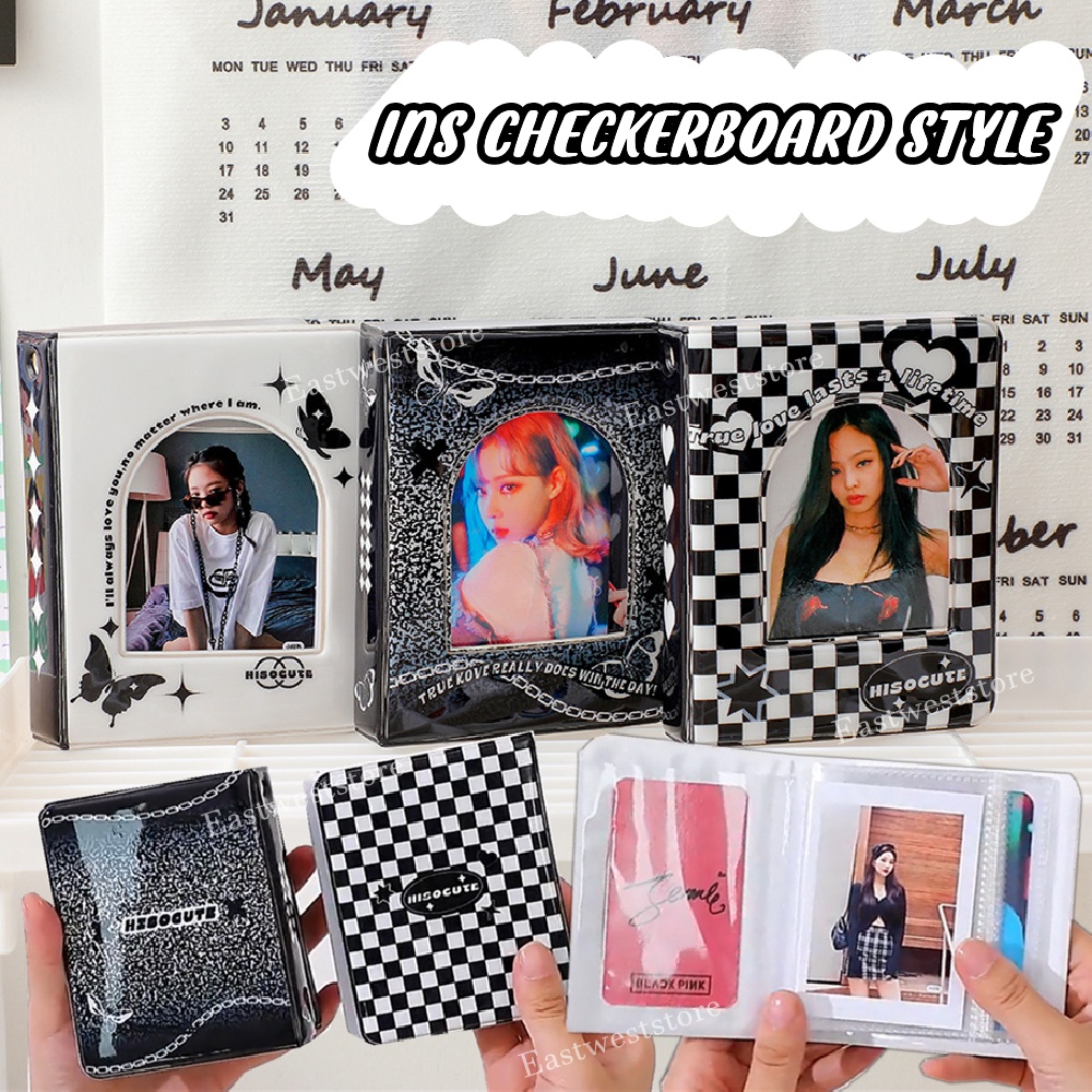 3 Inch Photo Album Black Checkerboard Cover Photocard Holder Ins Mini Album for Cards Collect