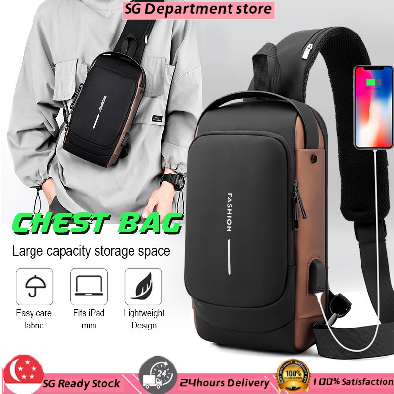 Chest Bag Men Anti-theft Men's Crossbody Bag with USB Charging Waterproof Shoulder Sports Waist Leisure Bags