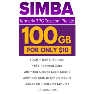 TPG SIMBA 100GB Data Plan or Main Account $10 Top Up / Recharge /  Renew