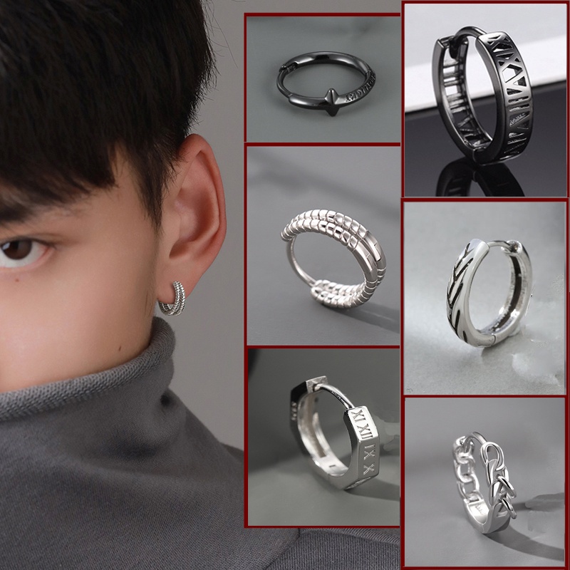 New Special Geometry Round Earring Hip Hop Punk Men's Earrings Stainless Steel Ear Studs Jewellery