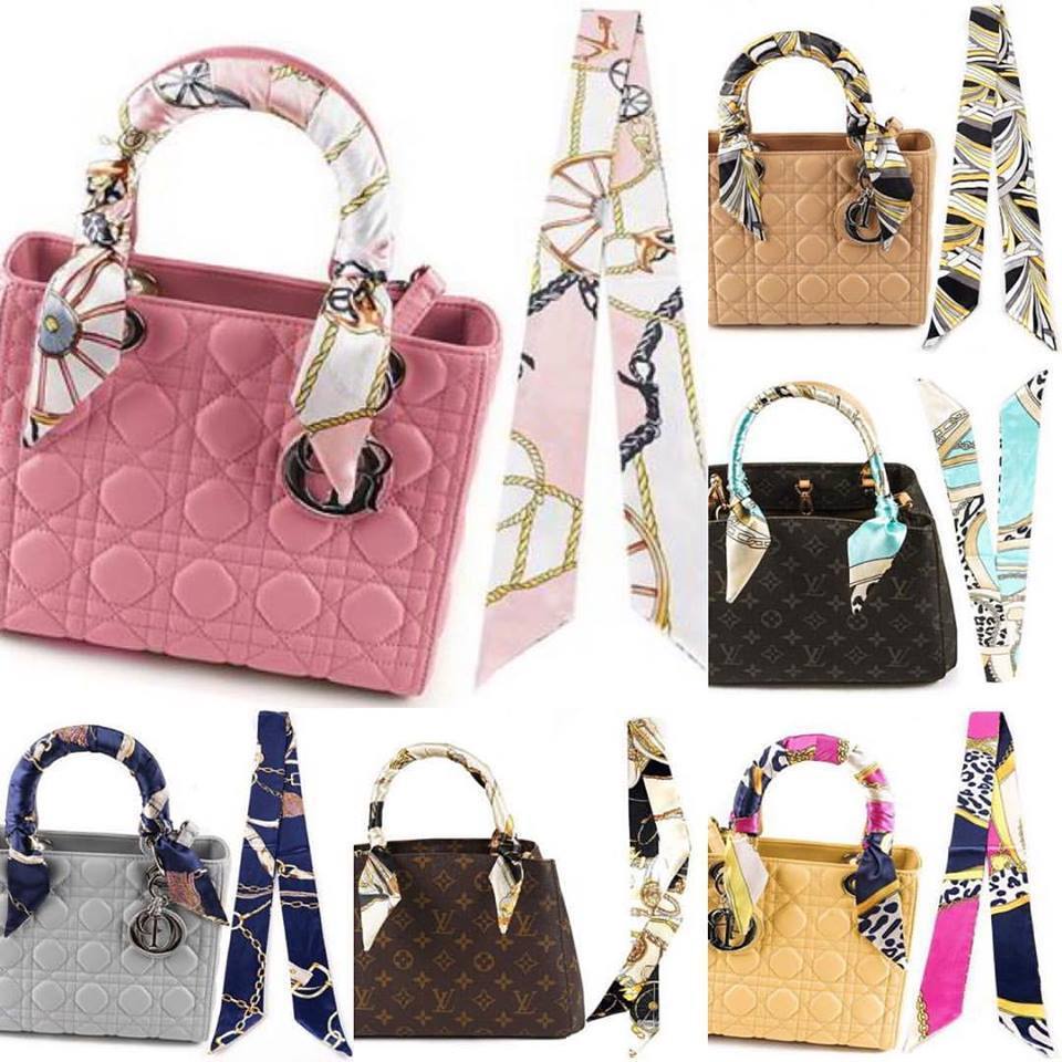 bag scarf Fashion Narrow Long Headscarf Female Silk Scarf Headband Korean Version Tie Bag Streamer Versatile Small Ribbon Twill Satin Wrapped Handle Protection