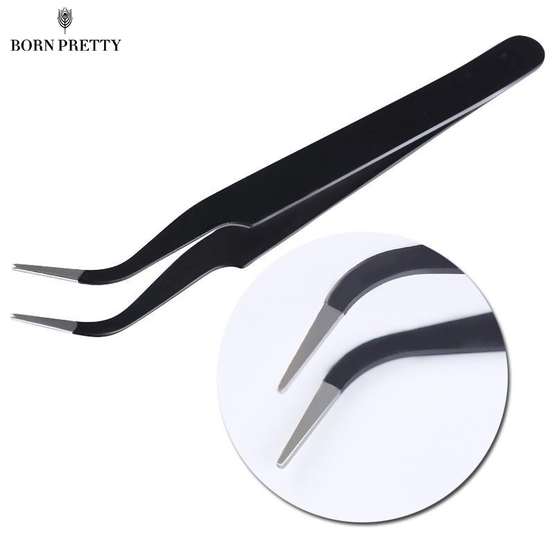 Rhinestone Eyelash Nippers Tweezer Curved Nail Art Tool Black Manicure DIY Design Tools