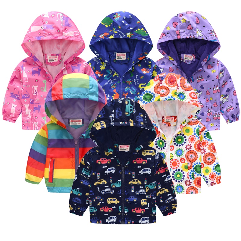Children Summer Printed Jacket Cartoon Thin Hooded Boy Girl Zipper Windbreaker