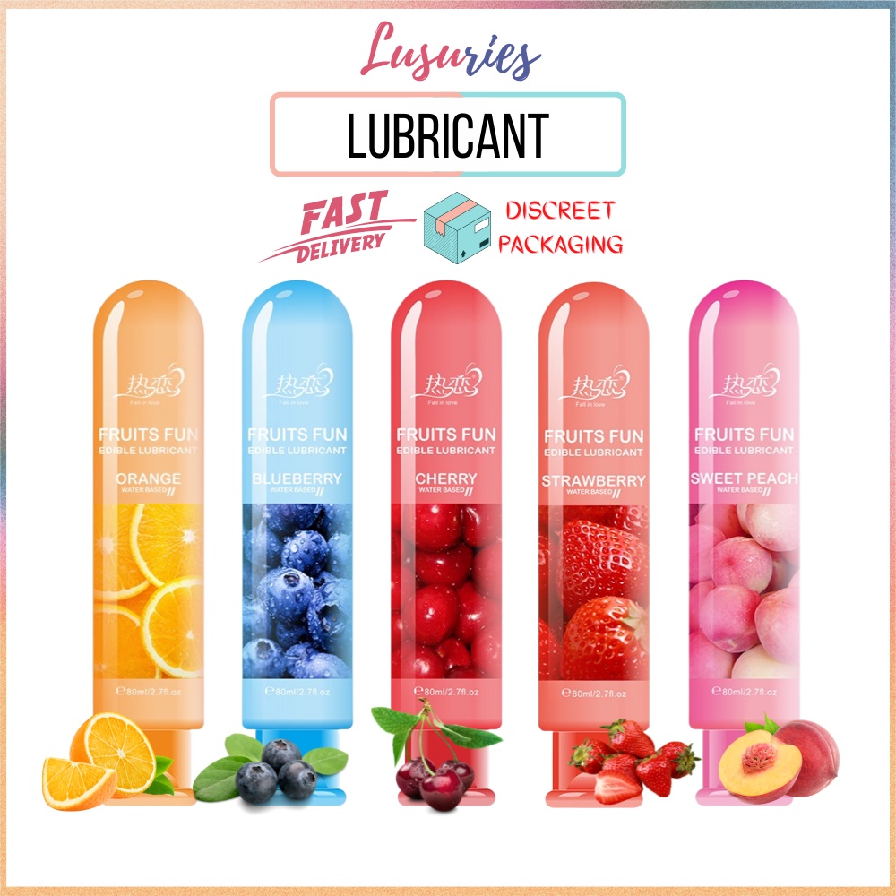 Lusuries Sex Lube Lubricant Fruit Flavor Edible Safe Consume Massage Gel Strawberry Blueberry Peach Orange Cherry -80ml