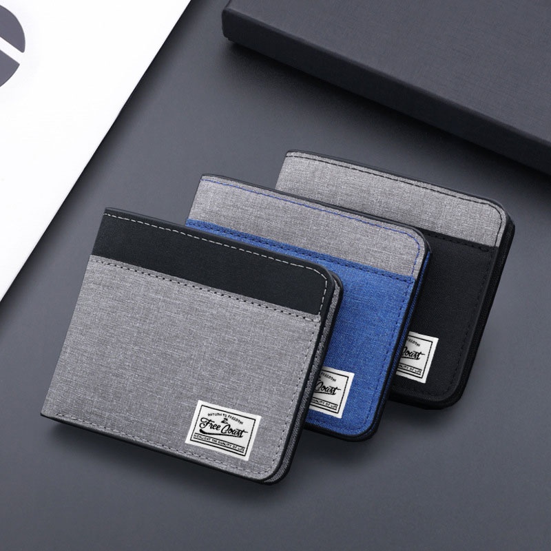 [Same Day Delivery] Canvas Wallet Short Style Men's Stitching Contrast Color Us Dollar Bag New 2023 Horizontal Street Wear