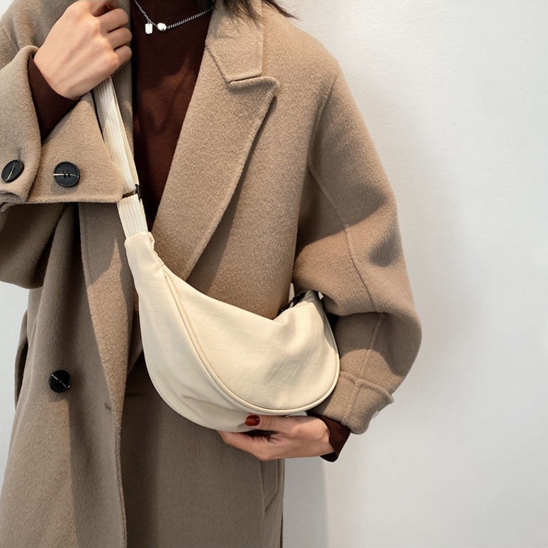 Women Fashion Shoulder Bag Solid Color Nylon Crossbody Bags Daily Casual Wide Strap Canvas Street Fanny Satchels Chest Bag