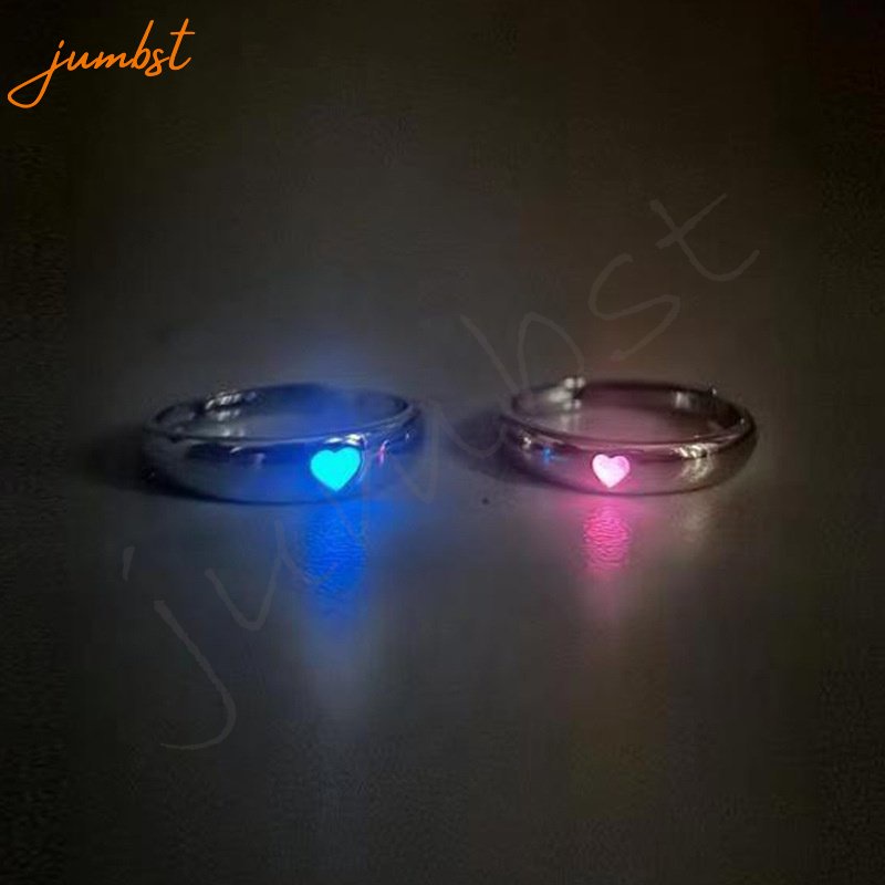 Fashion Heart Luminous Ring for Couple Opening Adjustable Ring Couple's Best Friend Ring Gift
